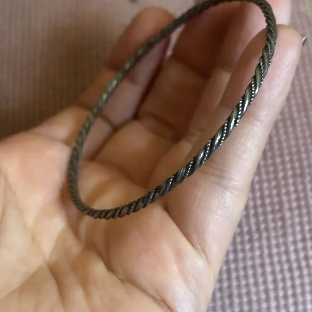 Vintage Sterling Silver 925 Twisted Rope Design Bangle Bracelet Jewelry Retro